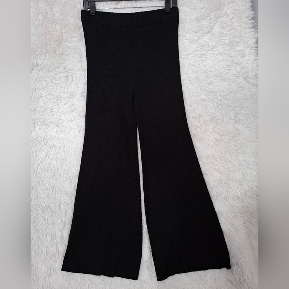 House Of Harlow 1960 Pants Medium Black Ribbed Knit Flare Bell Bottom High Rise - Picture 3 of 10